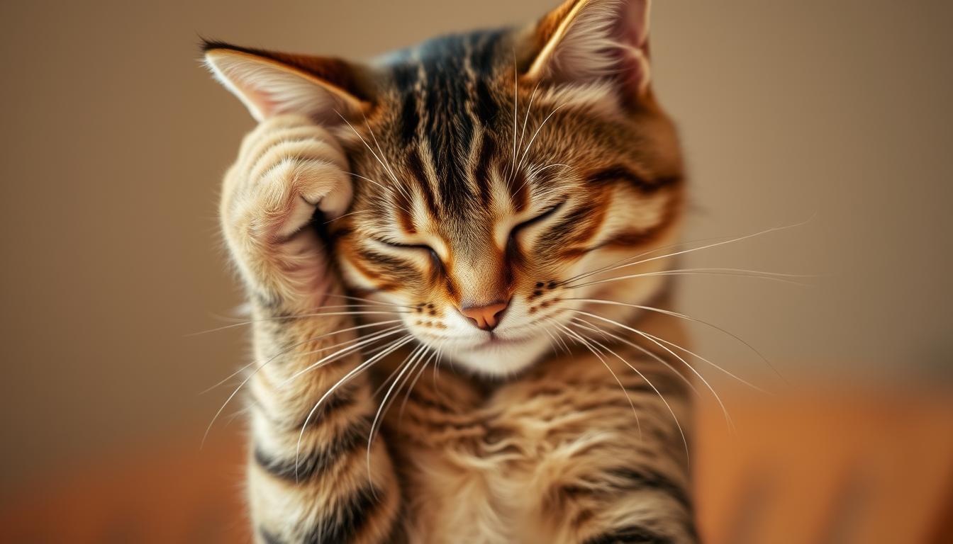 chat qui se gratte les oreilles