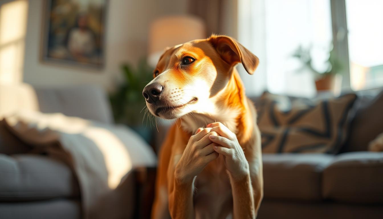 chien qui se gratte et se mordille